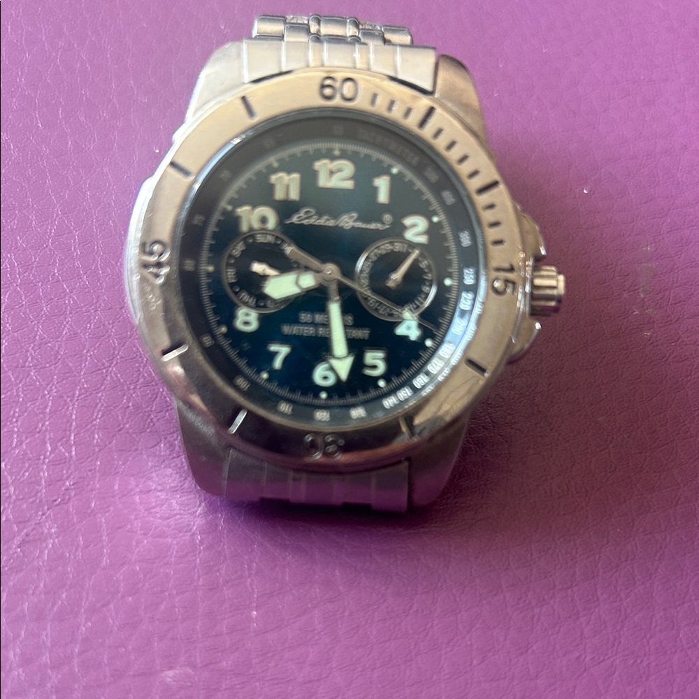 Eddie Bauer Mens Silver Watch with Blue Dial